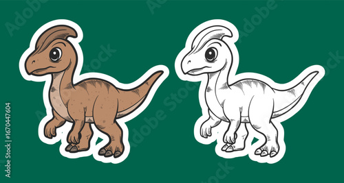 Orange Parasaurolophus Hatchling Sticker Illustration