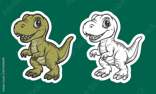 Green Baby T-Rex Smiling Sticker Illustration