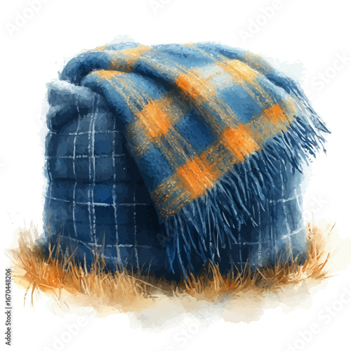 Winter Scarf Wrapped Tight, watercolor illustration vector, isolated on a white background.
