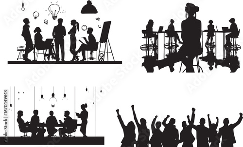 Silhouette illustration of people, business people, and families in the city of Paris