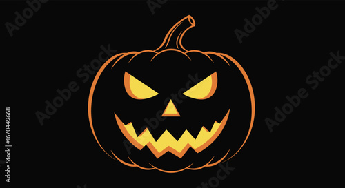 Spooky jack o lantern halloween pumpkin with glowing eyes and scary grin background design