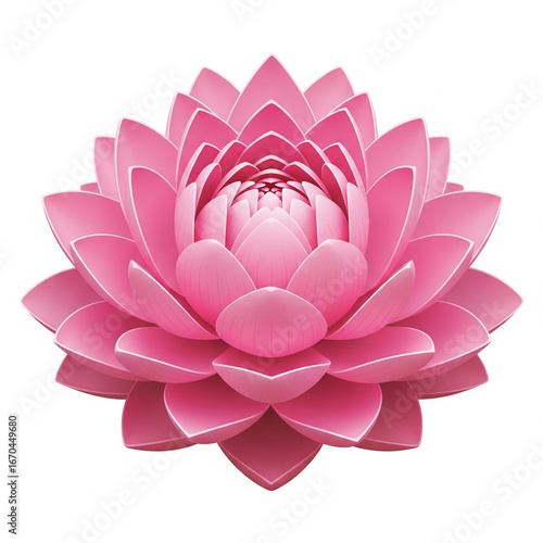 3D vector style illustration of a pink lotus flower in full bloom without leaves isolated on white
