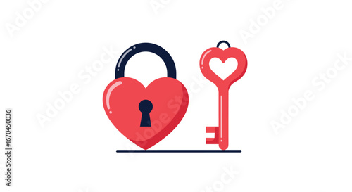 Heart shaped lock and key symbolizing love and commitment