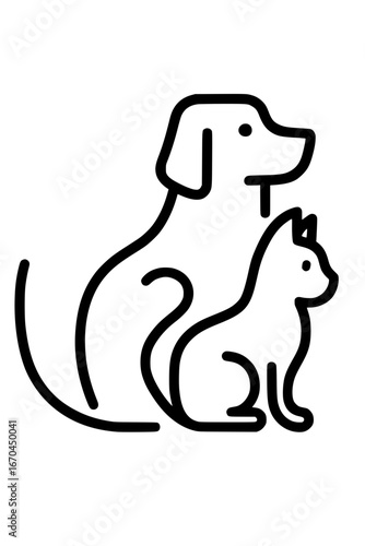 Charming minimalist outline of a dog and cat together representing pet care and veterinary services
