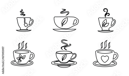 Coffee cup icon set, tea cup sign cafe symbol , cup icon  logo set collection, Coffee Cup template line icons, vector illustration EPS 10