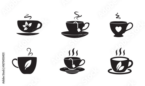 Cup tea icon set,  Coffee cup silhouette , cup of tea bag Logo, Tea cup icon bundle set, Vector illustration EPS 10.
