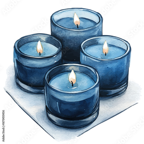Winter Candlelight, watercolor clipart vector, isolated on a white background.