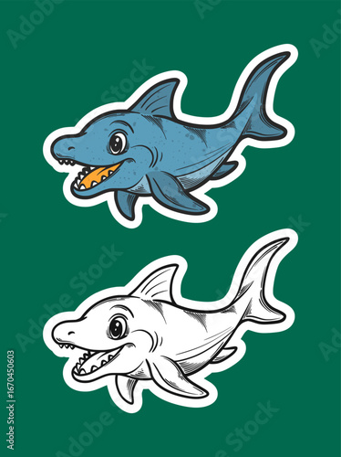 Cute Shark Cartoon Stickers
