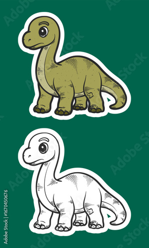 Sauropod Dinosaur with Curved Tail Sticker Illustration