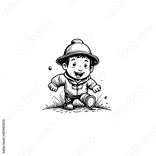 Adorable baby exploring outdoors cartoon art illustration radiating innocence and wonder creating