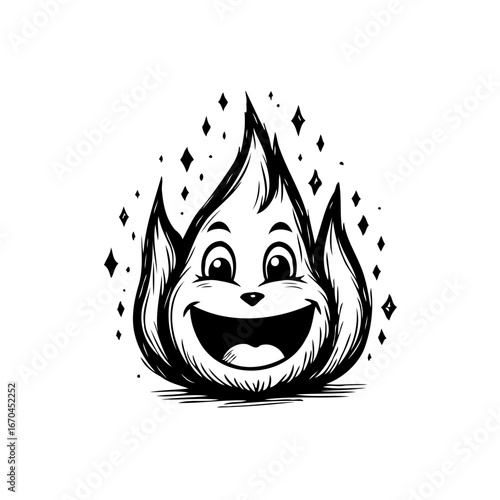 Animated fire character showcasing happiness and warmth perfect for creative design projects and