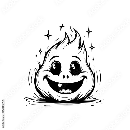 Animated fire character with happy expression showcases the joy of playful flames and sparks