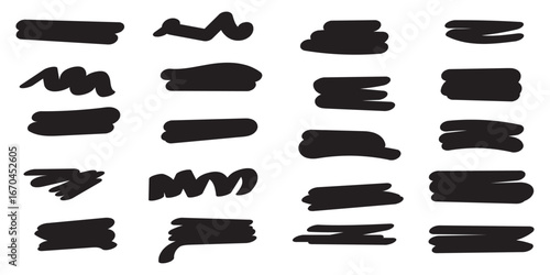 Straight lines of a marker or brush for highlighting and underlining. Vector illustration.