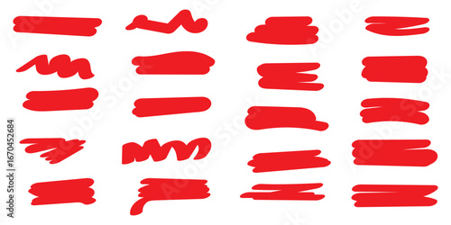 Straight lines of a marker or brush for highlighting and underlining. Vector illustration.