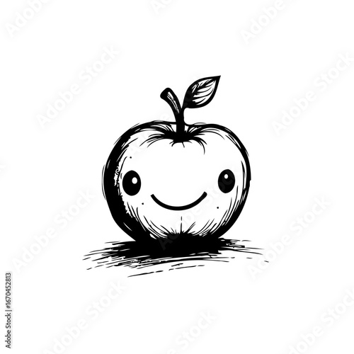 Charming apple illustration with a whimsical expression showcases the essence of simple joy and