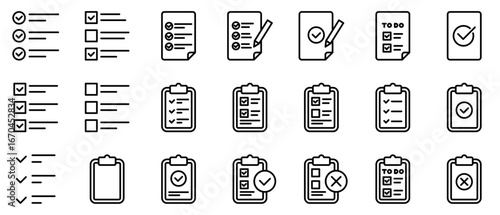 チェックリスト　TO DO LIST　素材　線　アイコン　セット　ベクター　線画　黒
