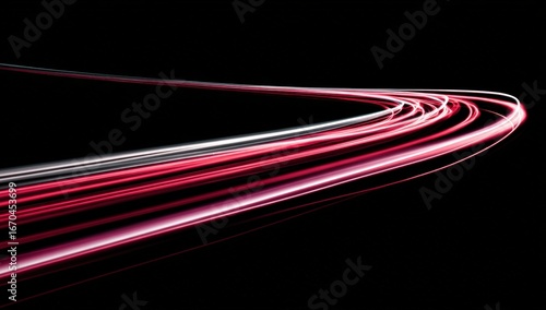 Abstract light trails curving on a dark background