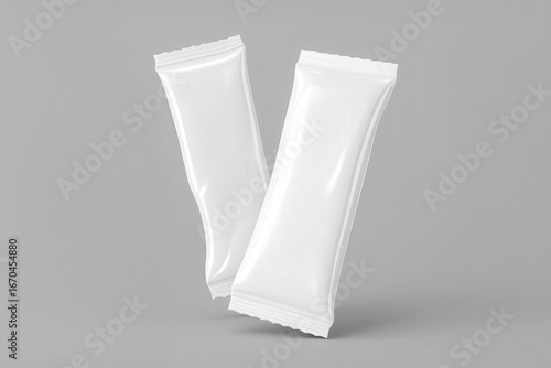 Two popsicle ice cream packages mockup on a grey background, ideal for branding and product design.