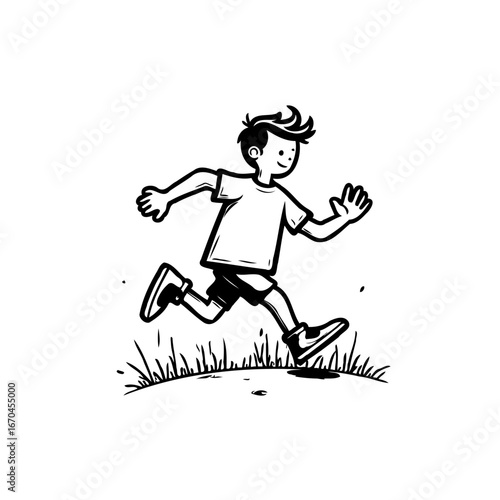 Energetic youth leaps forward with glee running with carefree abandon outdoor setting and lively