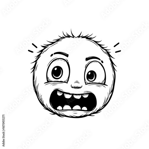 Expressive cartoon face displaying surprise isolated on white evoking lightheartedness and