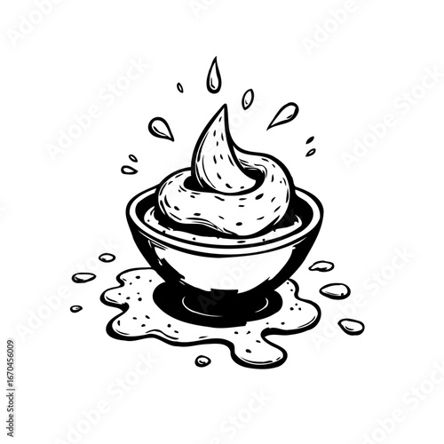 Illustration of whipped cream in a bowl with artistic splashes creating a simple yet elegant food