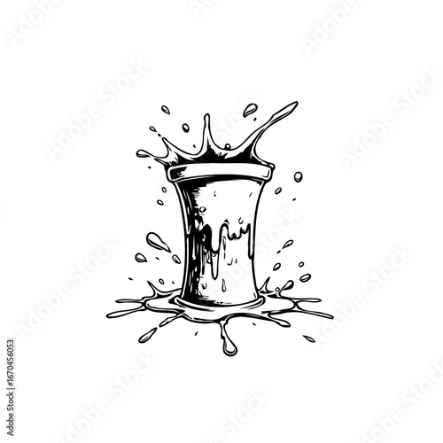 Illustrative depiction of a liquid substance splashing out of glass to portray creative artwork of