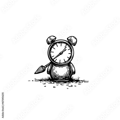 Illustrative whimsical clock character engaged in artistic pursuit and symbolizing time management