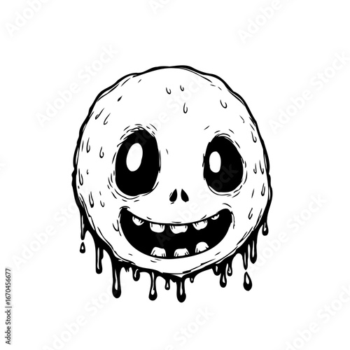 Melting monochromatic character illustration depicting surreal humor and darkness in a hand-drawn