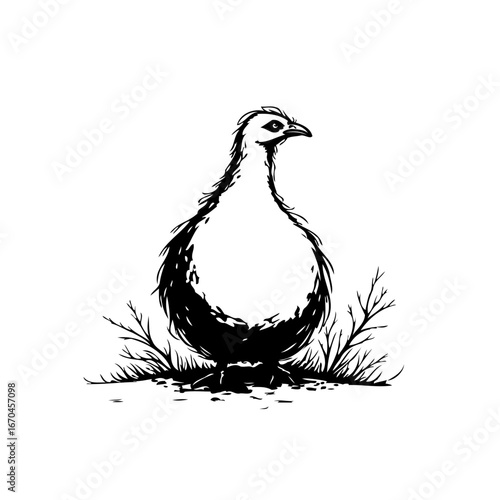 Monochrome feathered bird illustration with subtle plumage details displaying nature's elegance
