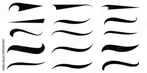 Swash and swooshes tails icon, Typography font curve tail, Text swooshes collection, Calligraphic swoosh tail set, Texting letters tail for lettering or baseball club