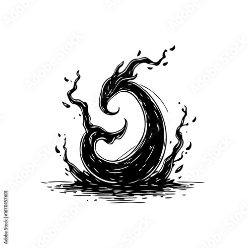 Mystical dark entity illustration showcasing intricate swirling formations of black liquid with