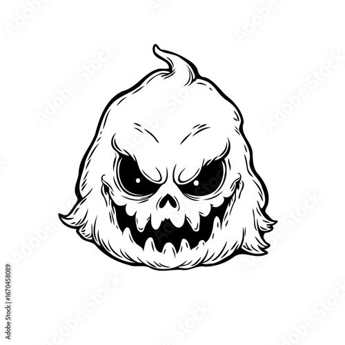 Sinister spectre cartoon illustration with sharp teeth and glaring eyes brings Halloween chills