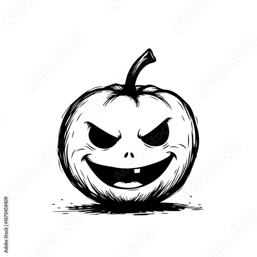 Spooky pumpkin drawing with menacing expression illustrating a whimsical and slightly unnerving