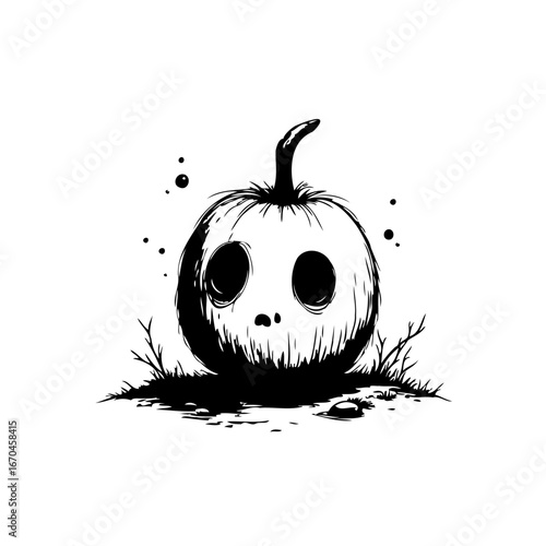 Spooky minimalist pumpkin illustration with eerie facial expression perfect for autumnal designs