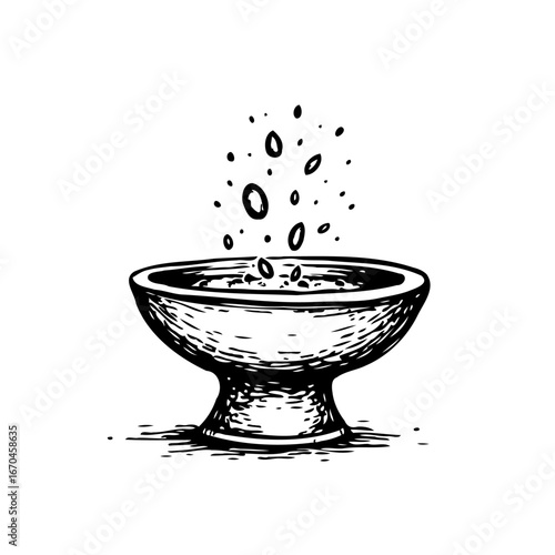Stylized bowl with rising elements evokes a sense of freshness purity and culinary creation in