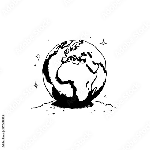 Stylized earth depiction shows the beauty and fragility of our planet surrounded by stars with