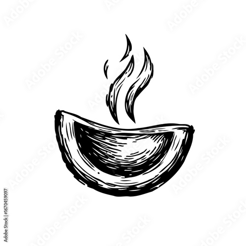 Stylized monochrome illustration showcasing the warmth and illumination emanating from a simple
