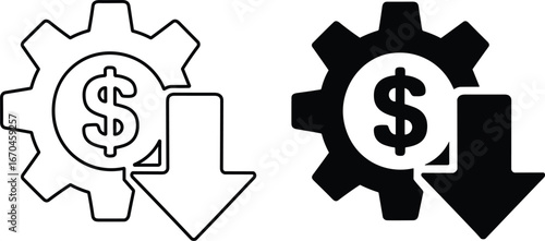 Dollar sign in gear with downward arrow business concept