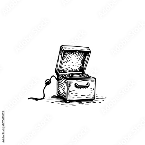 Vintage portable record player sketch a nostalgic journey with handcrafted charm music box