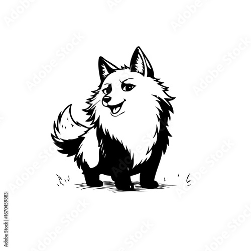Whimsical canine companion illustration showcasing expressive features and playful demeanor