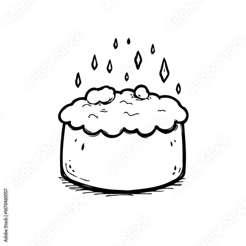 Whimsical cartoon cloud cake drizzled with diamond sprinkles, simple illustration evoking