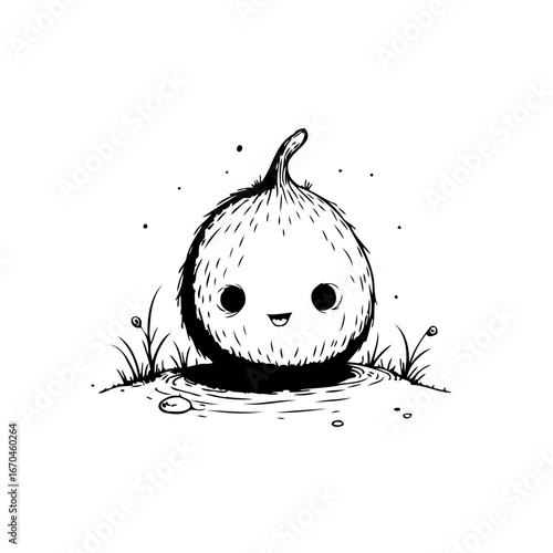 Whimsical creature amidst the serene setting drawing capturing simple joy and pure innocent
