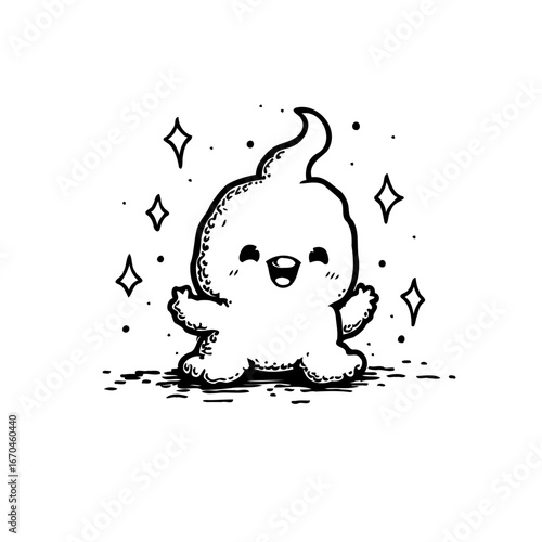 Whimsical cute ghost character art with gleaming sparkles illustration for playful theme graphic