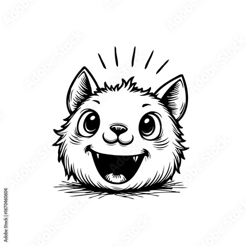 Whimsical feline cartoon visage radiating joy with exaggerated features and playful charm