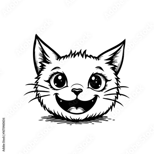 Whimsical feline illustration captivating expressive cartoon cat head design charming artwork
