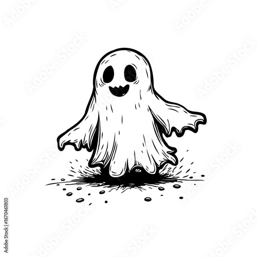 Whimsical phantom apparition illustration evoking spooky yet friendly autumn holiday enchantment