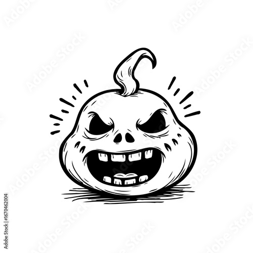 Whimsical spooky pumpkin visage with menacing expression and radiating energy for halloween