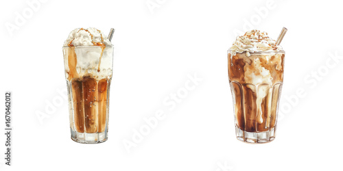 root beer float watercolor vector illustration