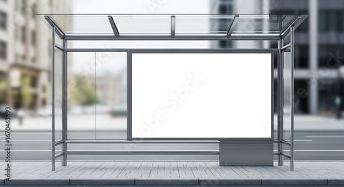 Realistic City Bus Shelter Billboard Mockup with Clean White Placeholder
