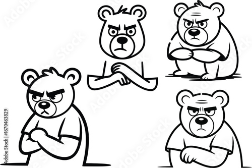 Grumpy Bear Character Illustrations Four Poses